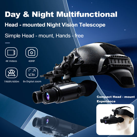 Tactical Hands-Free Night Vision Goggles 4K IR 1968ft Range 64GB Storage Scope Mode Compass & EPP Case for Outdoor Operations