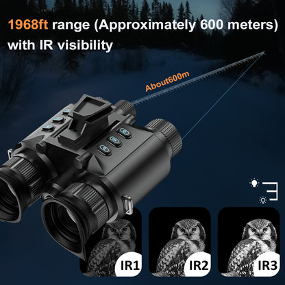 Tactical Hands-Free Night Vision Goggles 4K IR 1968ft Range 64GB Storage Scope Mode Compass & EPP Case for Outdoor Operations